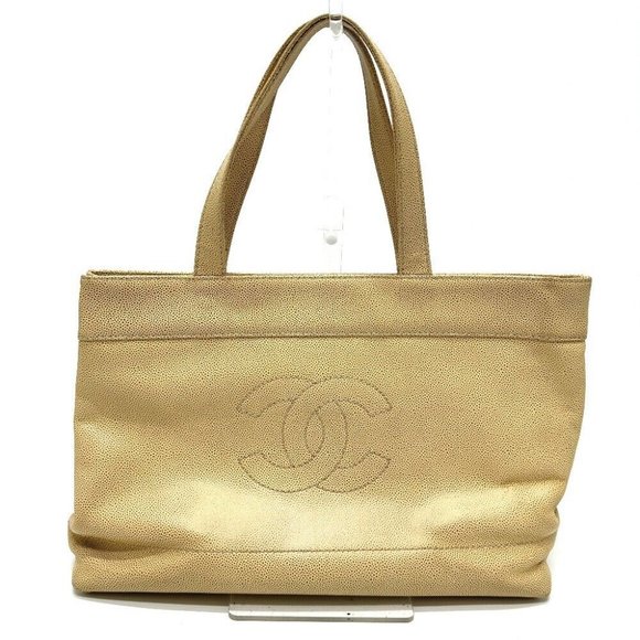 Authentic CHANEL CC Mark CC Bag Tote Bag Caviar Leather Beige - Picture 1 of 15